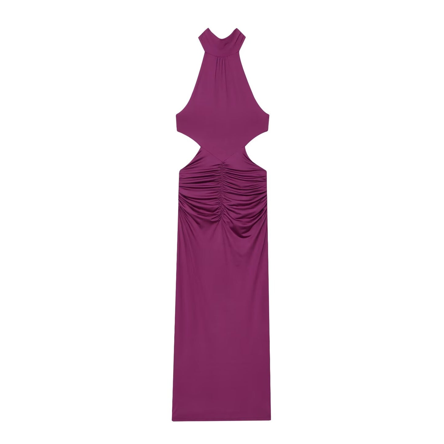 Women's new fashion sexy pleated hanging collar MIDI dress
