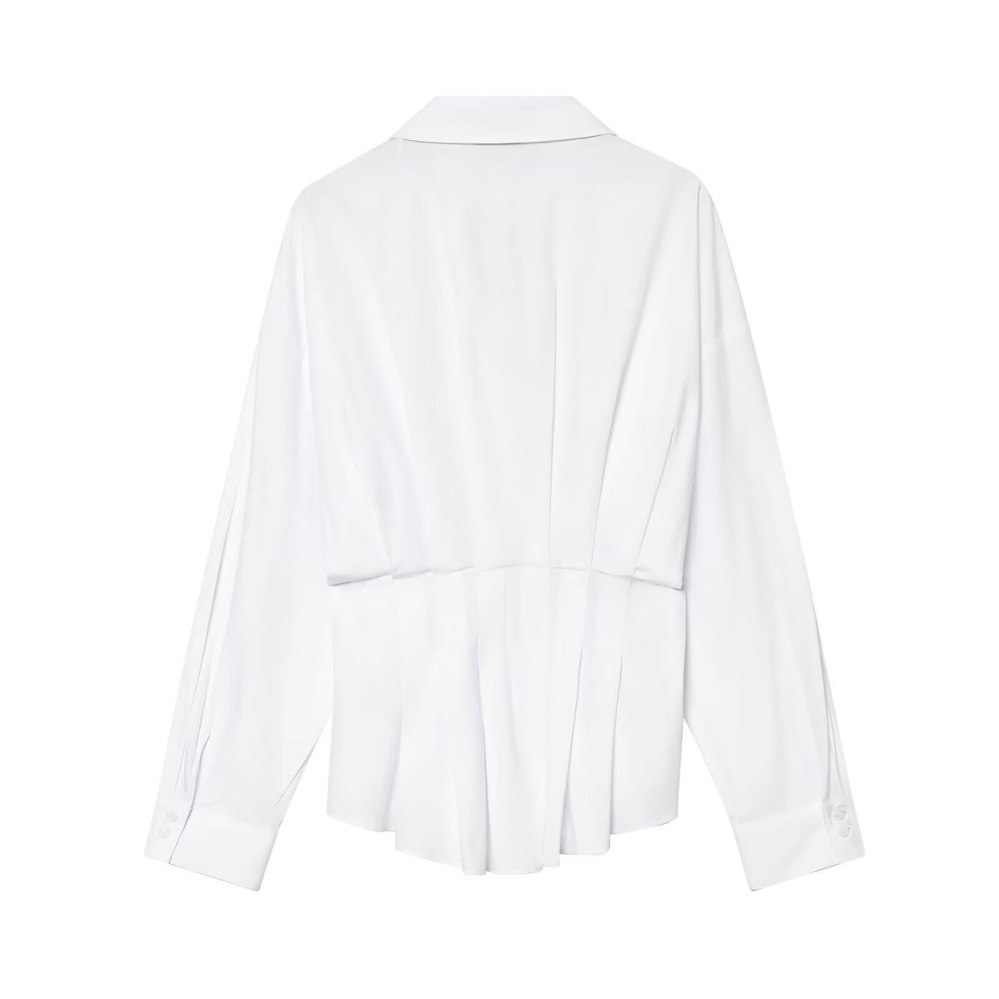 Women's pleated decorative casual poplin shirt