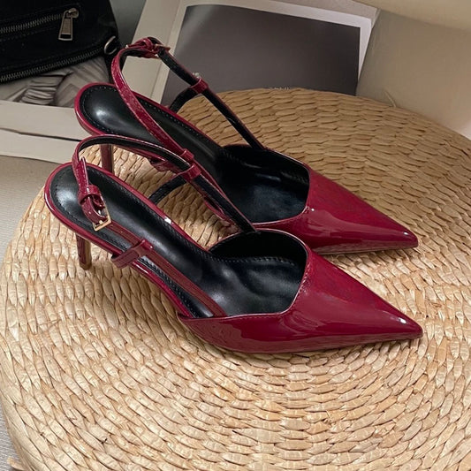 Women's new metal letter pointed high heels have a shoe box