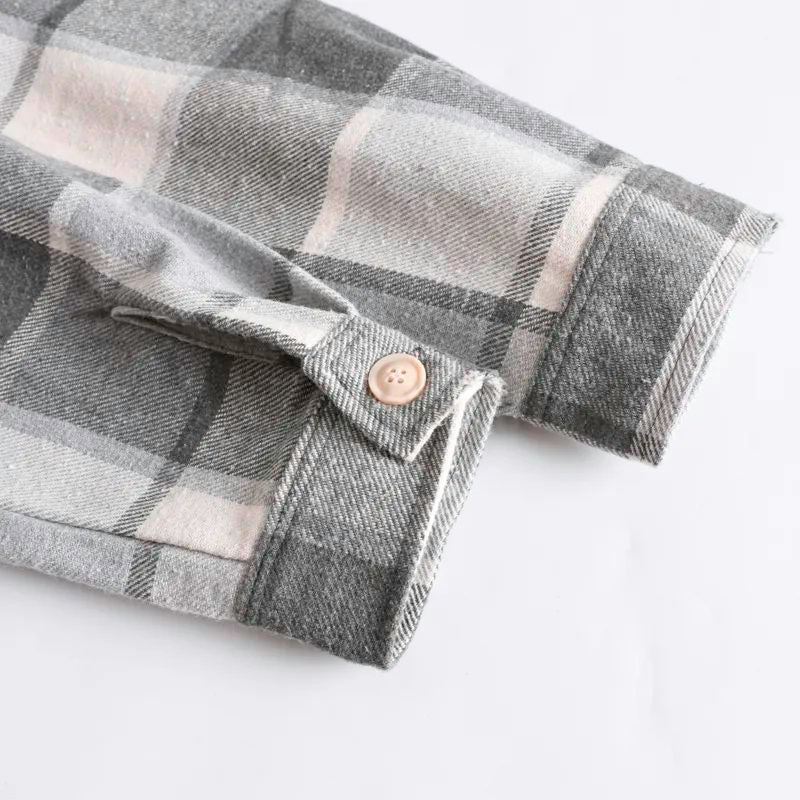 Men's New Fashion Joker Leisure Pocket Decoration Washed Old Plaid Shirt Men's Loose Casual Coat.