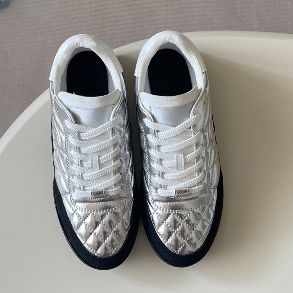 Women's new bright rhombic plaid casual shoes have a shoe box