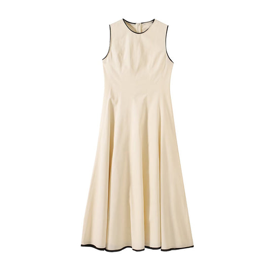 Women's new fashion contrasting edge vest style MIDI dress