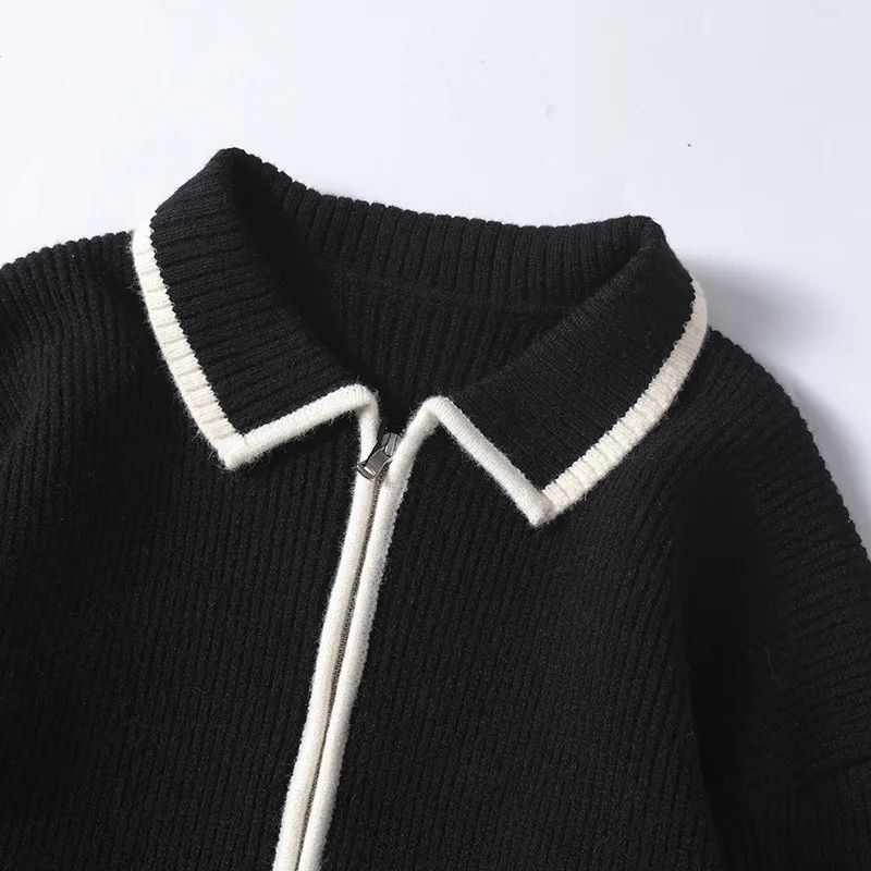 Men's New Fashion Casual Joker Zipper Knitting Needle Contrast Cardigan 2 Men's Casual Autumn and Winter New Sweater Coat