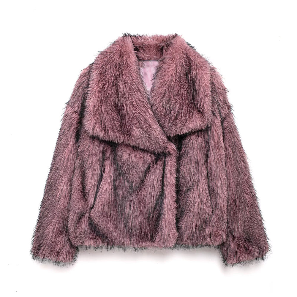 Women's Winter New Artificial Fur Effect Warm Lapel Coat