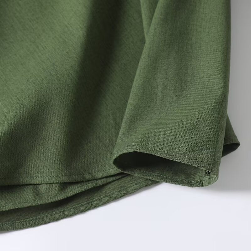 Women's new fashion knot decoration linen blended V-neck shirt