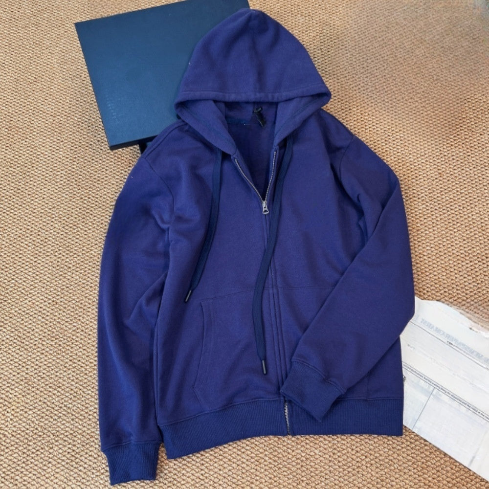 Female new embroidered hooded sweater zipper coat