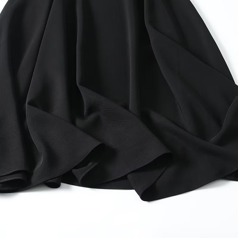 Women's buckle decoration black draped trumpet Midi skirt