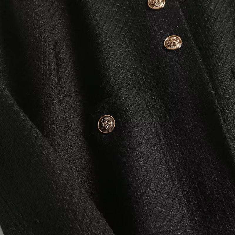 Women's gold button decoration O Neck textured Coat