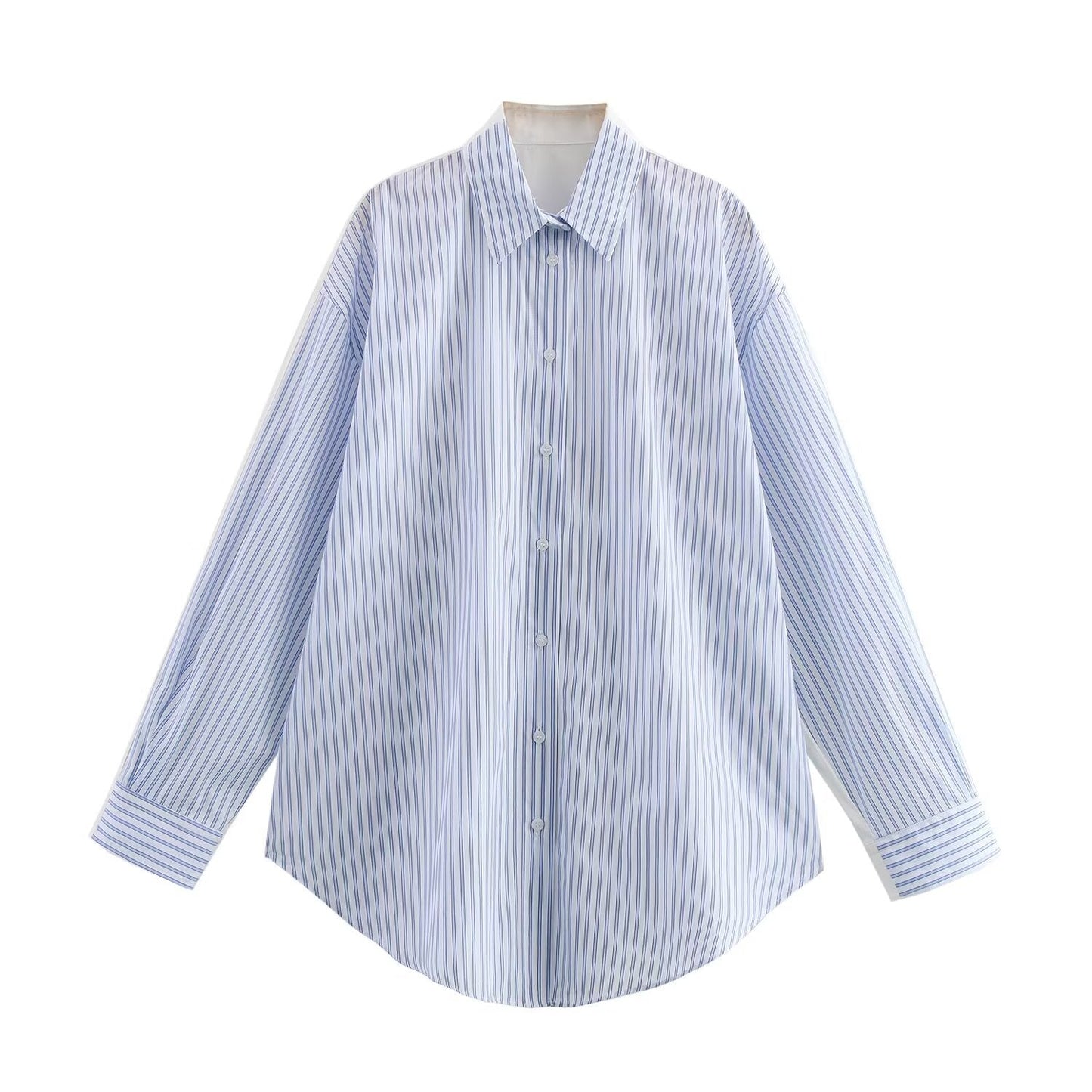 KP0001 Women's clothing new fashion loose single breasted striped shirt casual versatile poplin shirt retro