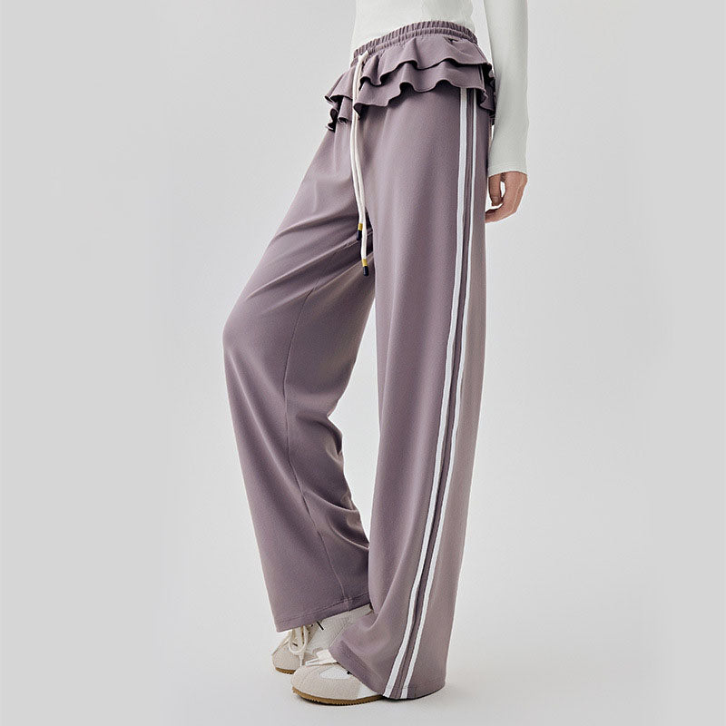 Women's new flounce design casual wide-leg pants