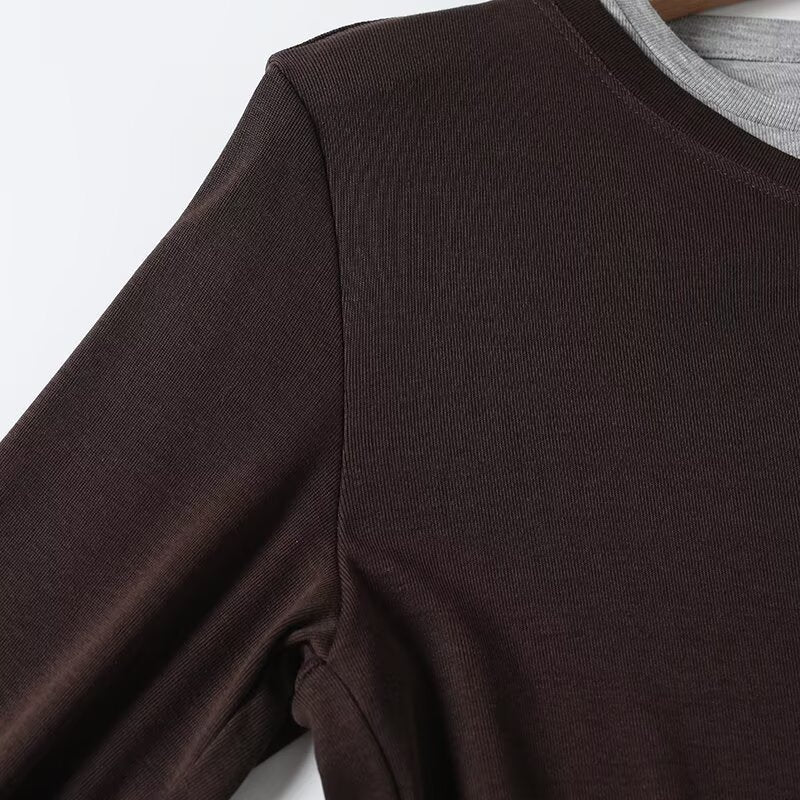 Women's new interior style double-layer O Neck long sleeved T-shirt