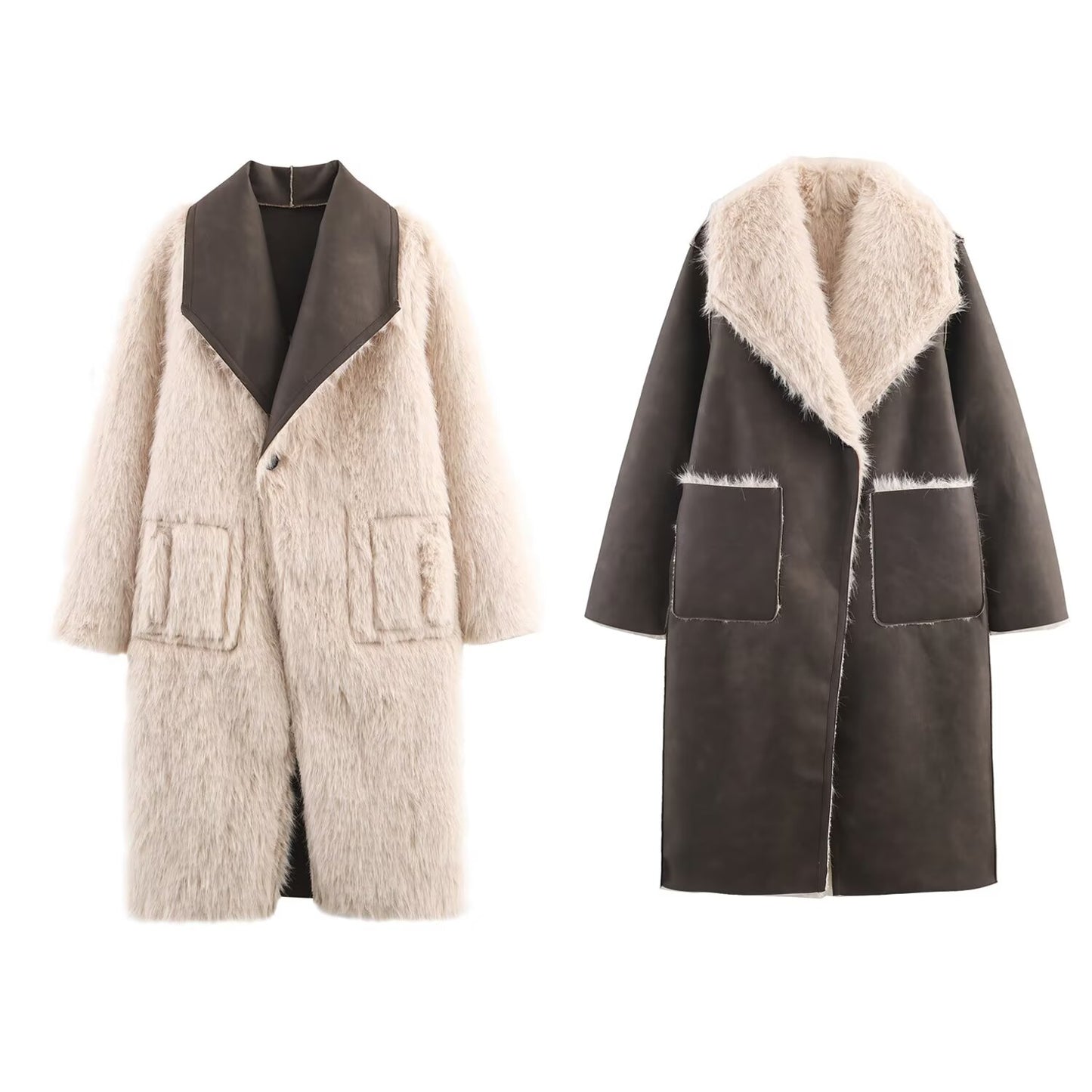 Women's double-sided wear faux fur effect Lapel Coat