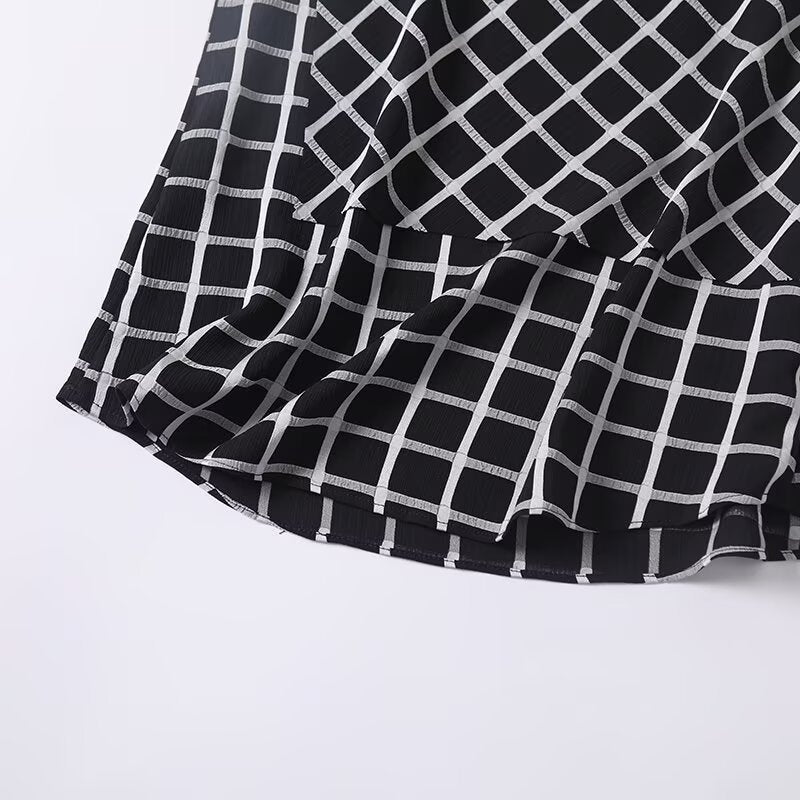 Women's new fashion plaid sloping shoulder sleeveless top