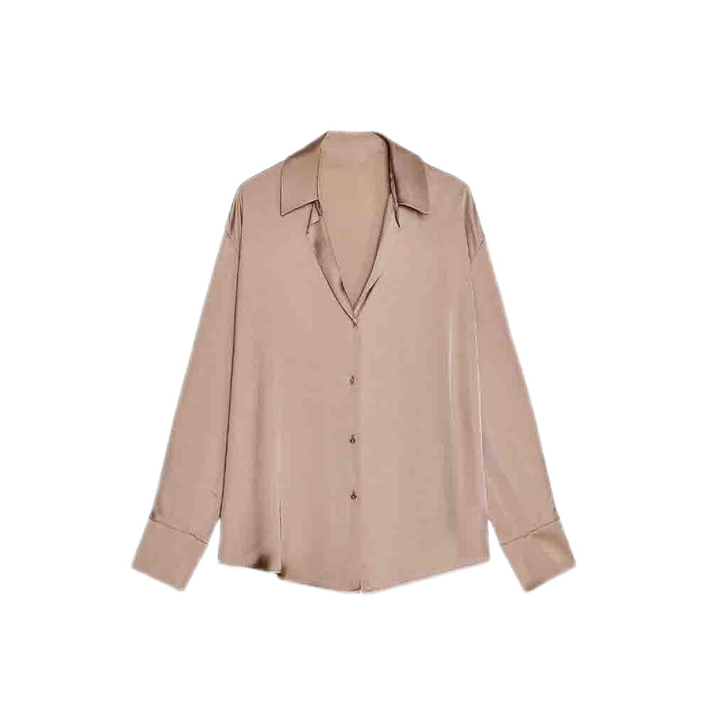 Women's new fashion casual single breasted shirt long sleeved satin textured shirt