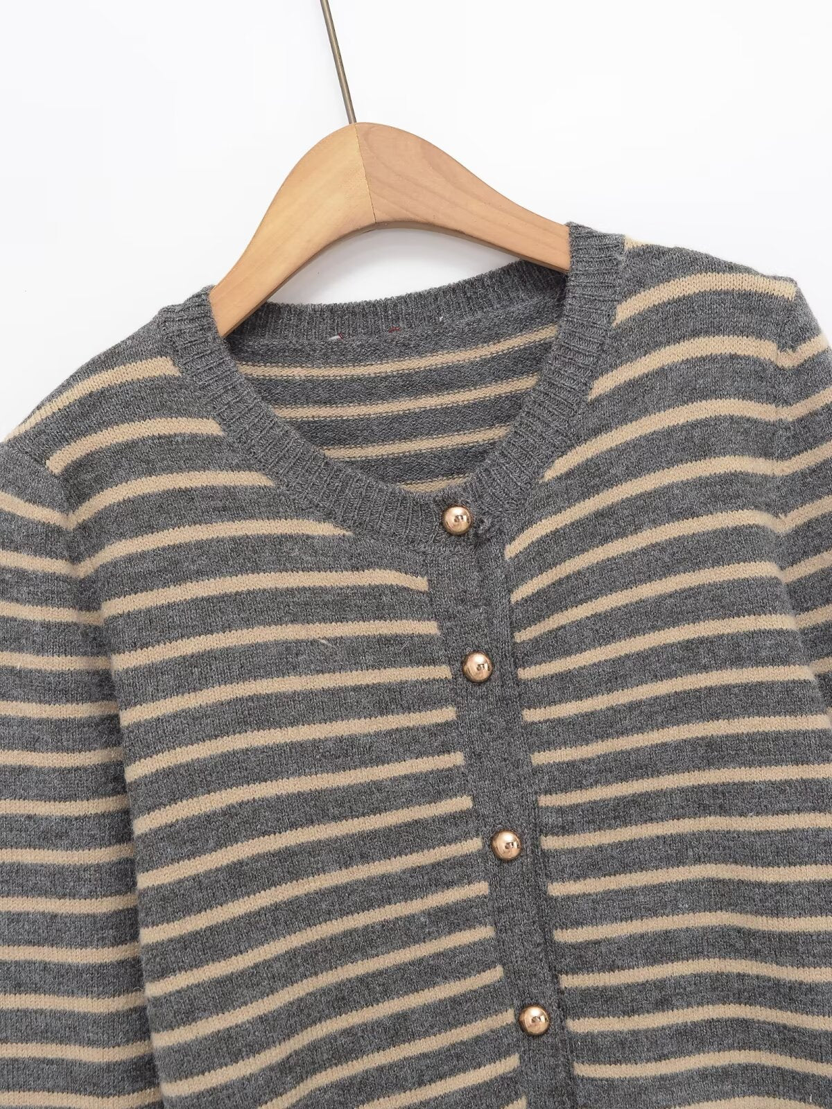 Women's soft textured O Neck striped knitted Coat