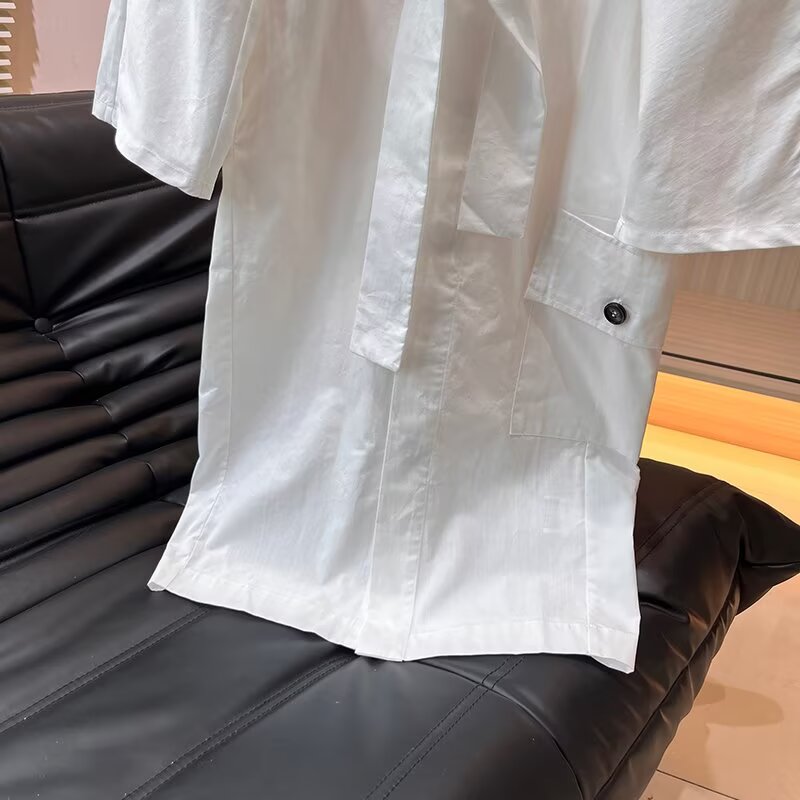 Women's new fashion with Belt round neck shirt style MIDI dress