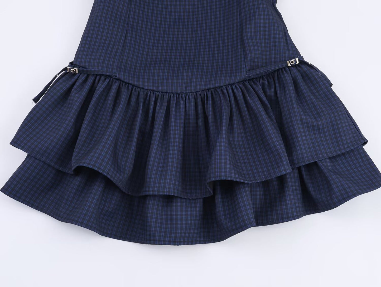 Women's new layered decoration sleeveless plaid mini dress