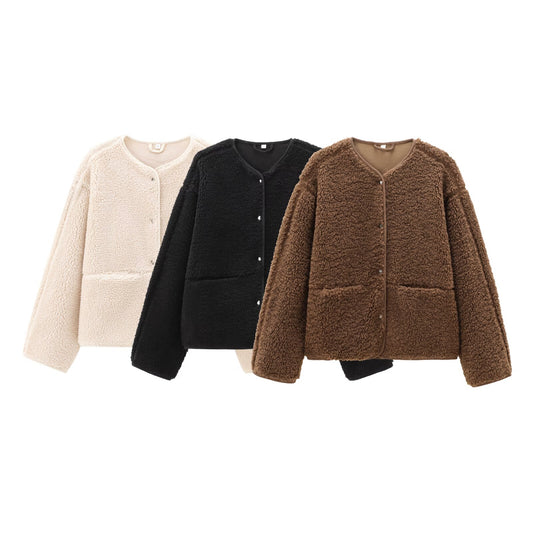 Women's warm fleece single breasted jacket Coat