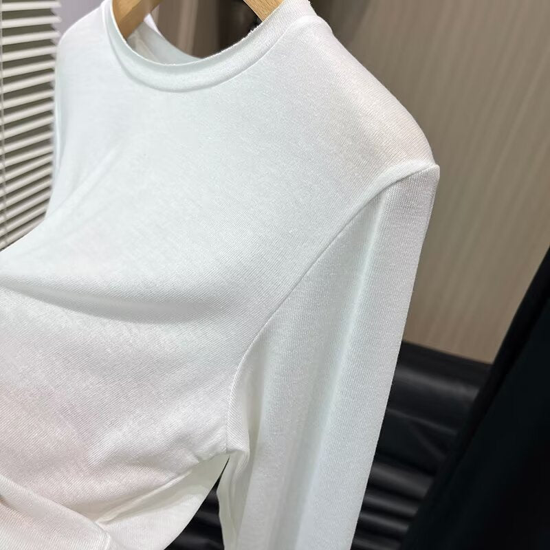 Women's New Fashion Long Sleeve Cotton Micro Transparent T-shirt Top