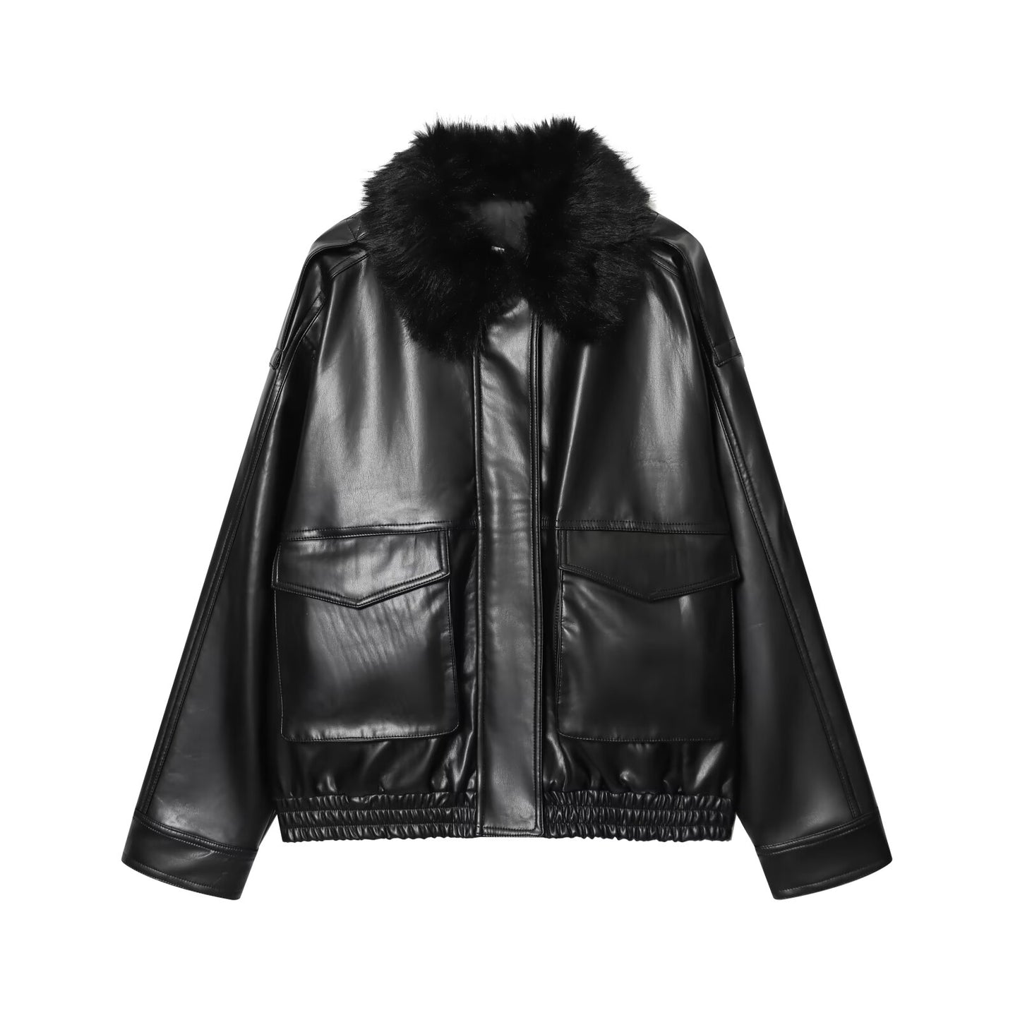 Women's new fashion detachable faux fur collar effect jacket Coat