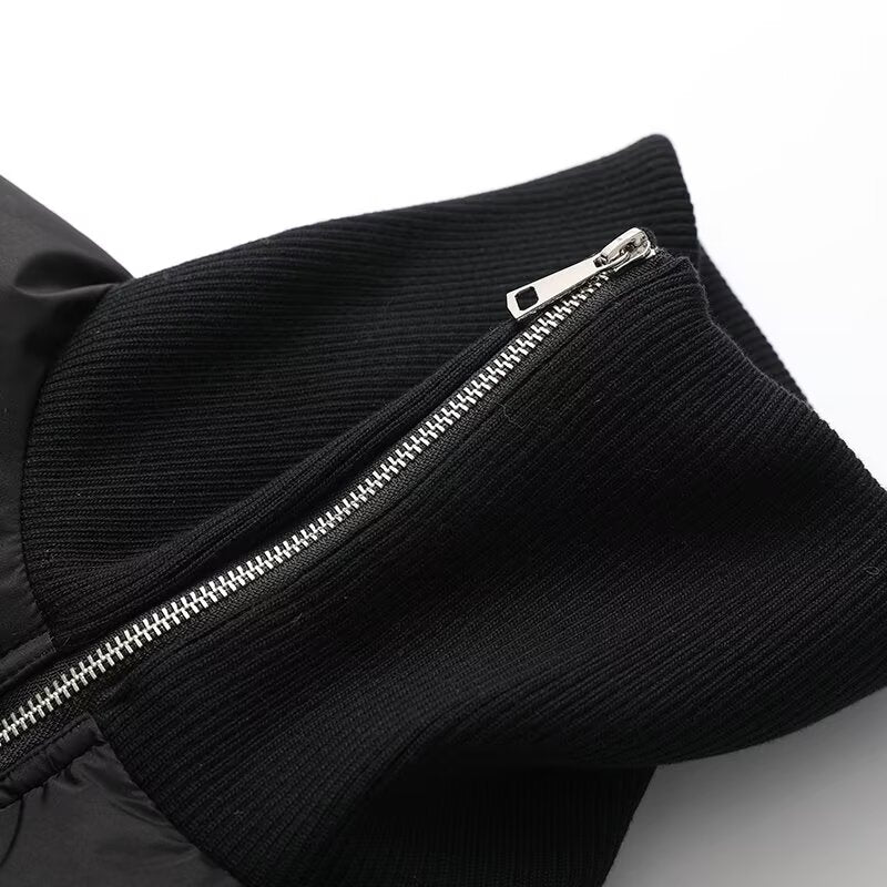 Women's black ribbed lapel down cotton Coat