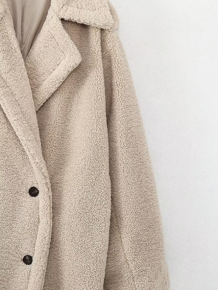 Women's fashion casual long fleece long sleeve coat