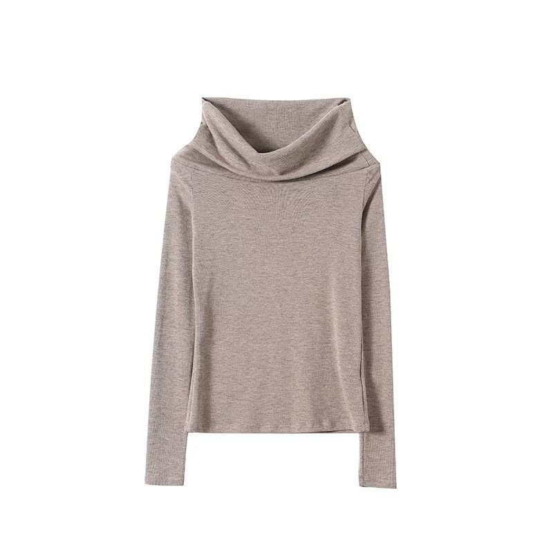 Women's new elastic slim off shoulder long sleeved T-shirt