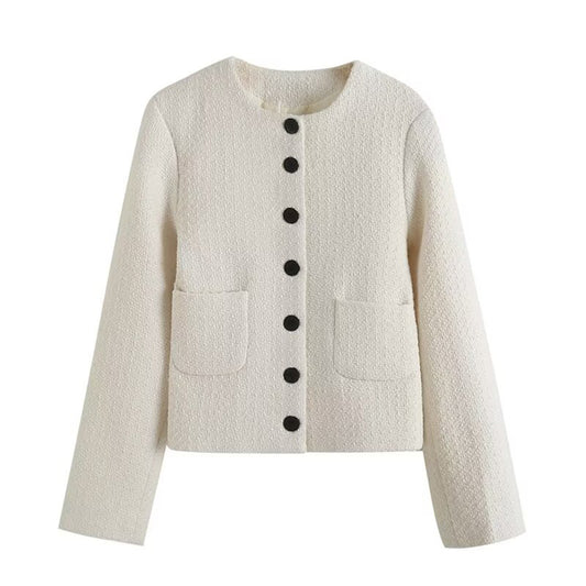 Women's casual single breasted O Neck textured Coat