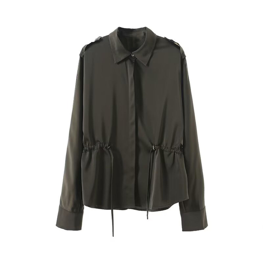 Women's 2025 new fashion with drawstring long sleeved shirt