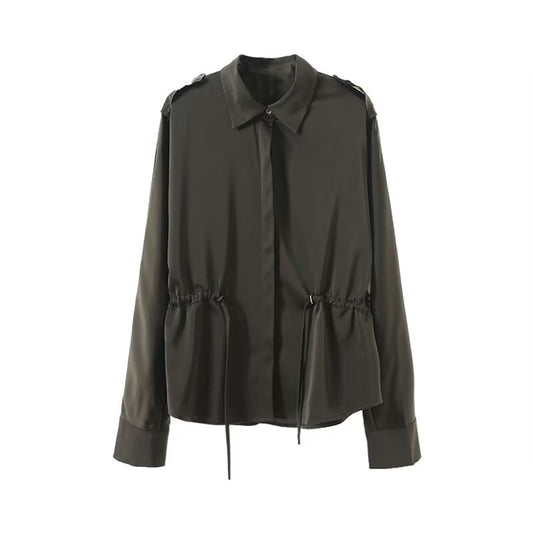 Women's 2025 new fashion with drawstring long sleeved shirt