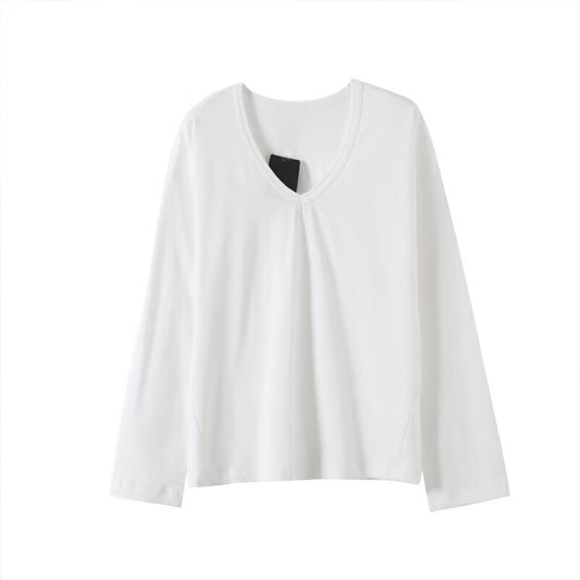 Women's new fashion cotton V-neck knitted long sleeved T-shirt