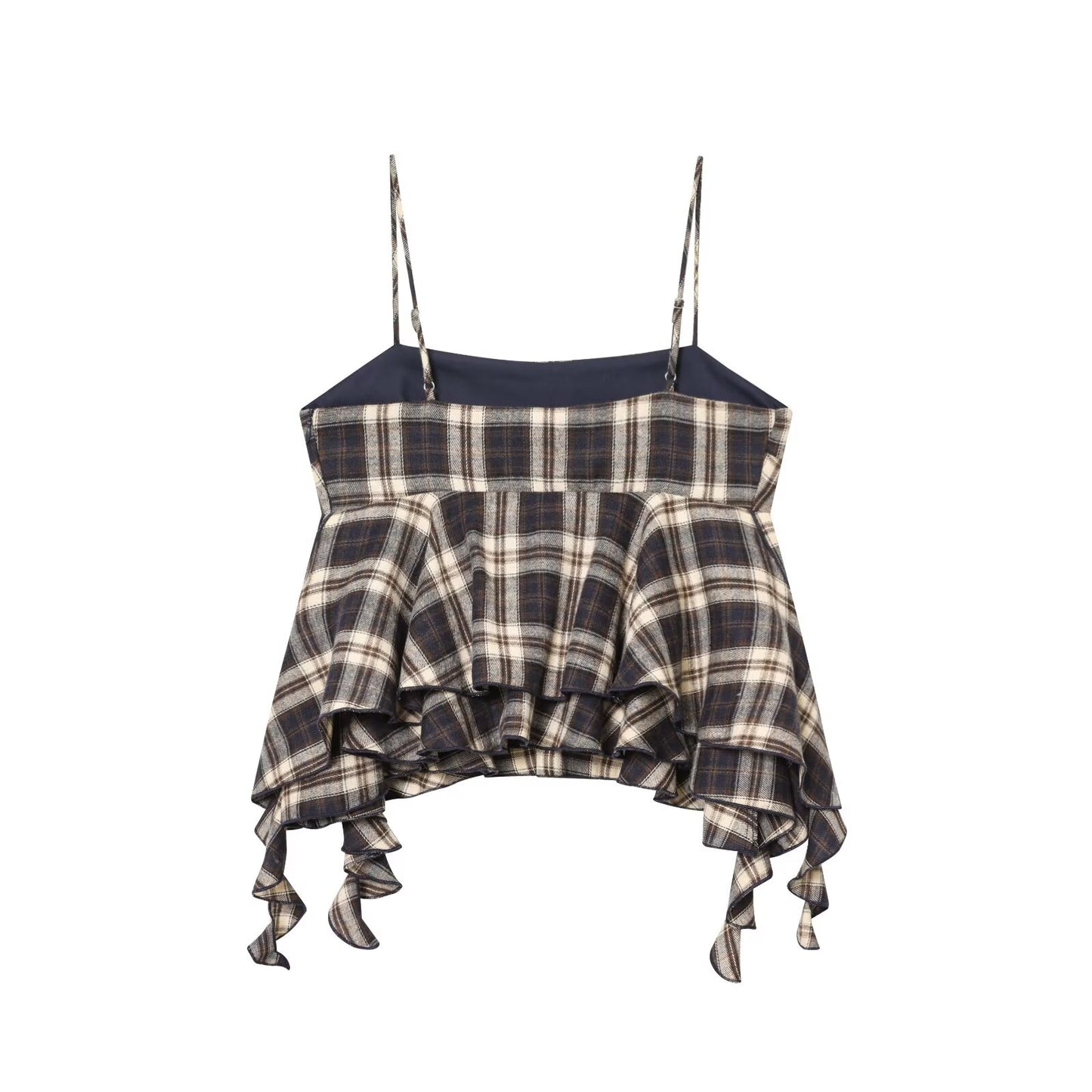 Women's layered decorative plaid suspender top
