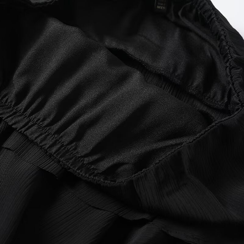 Women's new fashion black ruffled draped MIDI skirt