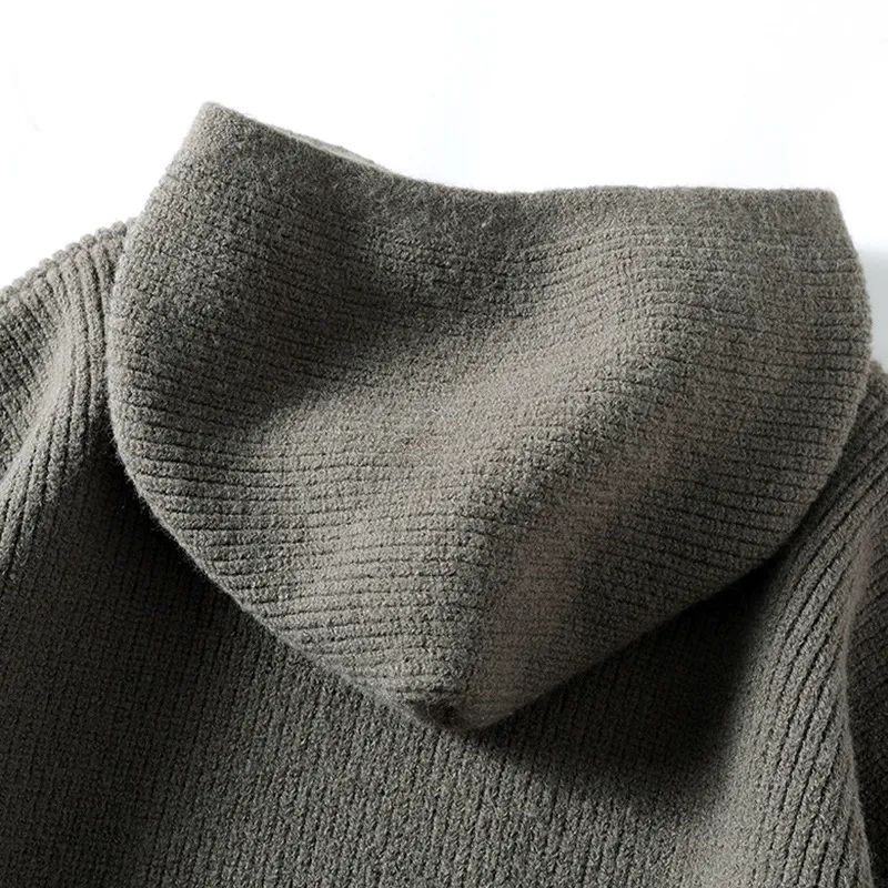 Men's New Fashion Casual Loose Version Thickened Hooded Knitted Sweater Retro Long Sleeve Sweater Knitted Coat.