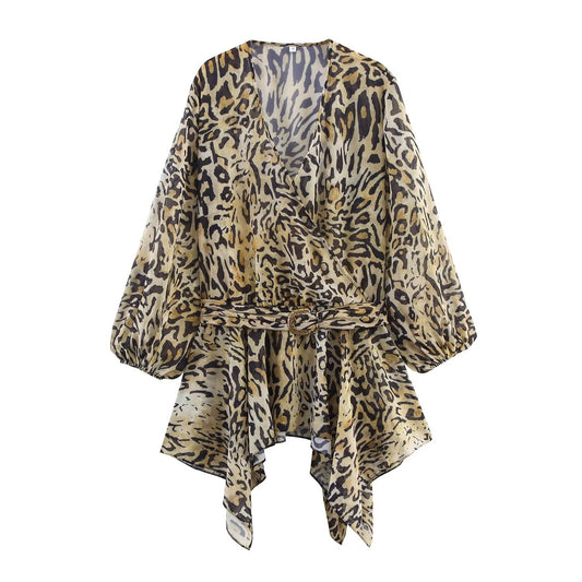 Women's New Fashion With Belt Animal Stripe Printed Top
