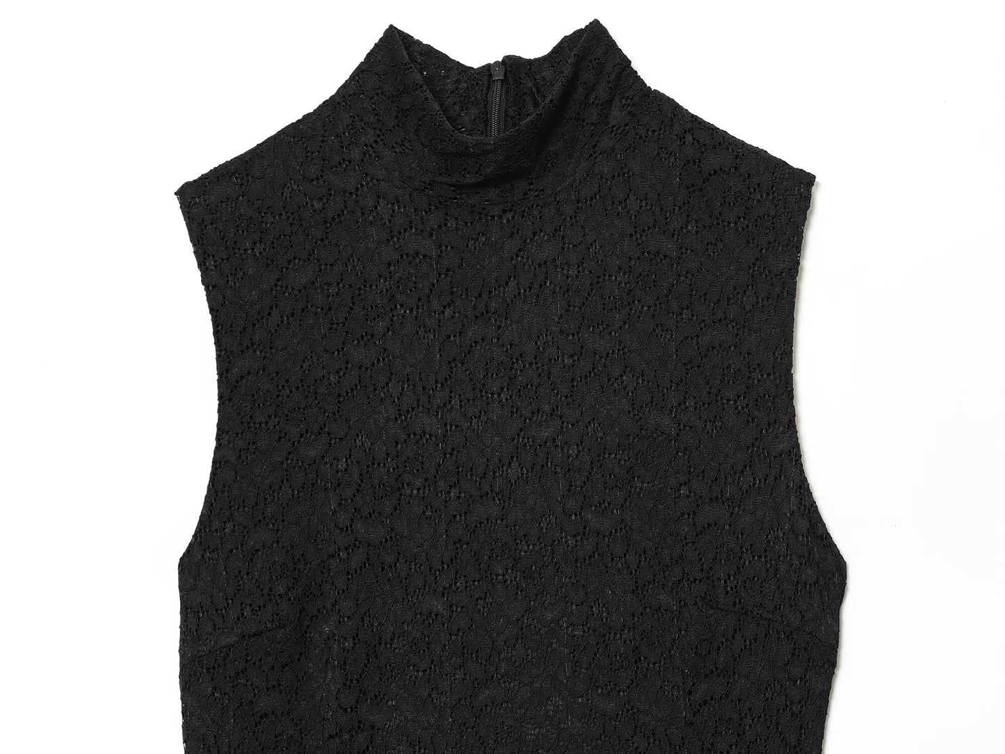 Women's new fluffy hem sleeveless patchwork lace mini dress