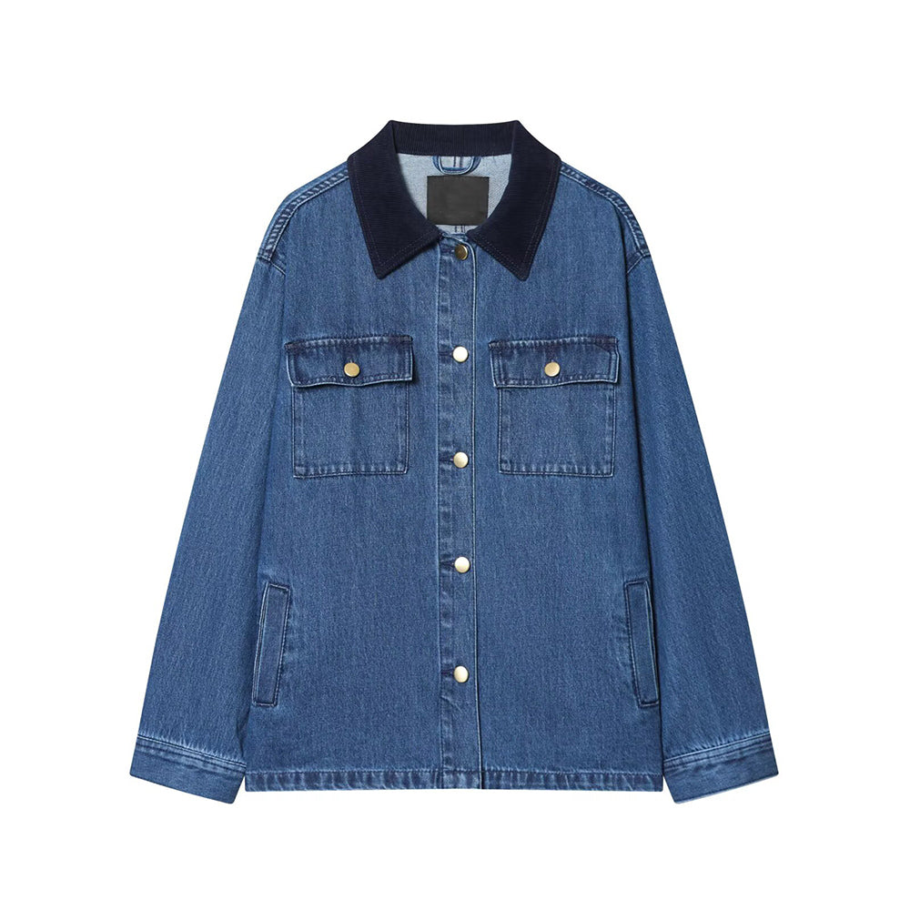 Women's corduroy collar loose denim shirt Coat