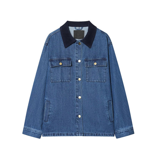 Women's corduroy collar loose denim shirt Coat