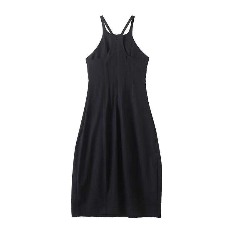 Women's New Fashion Vacation Style sleeveless suspender Midi Dress