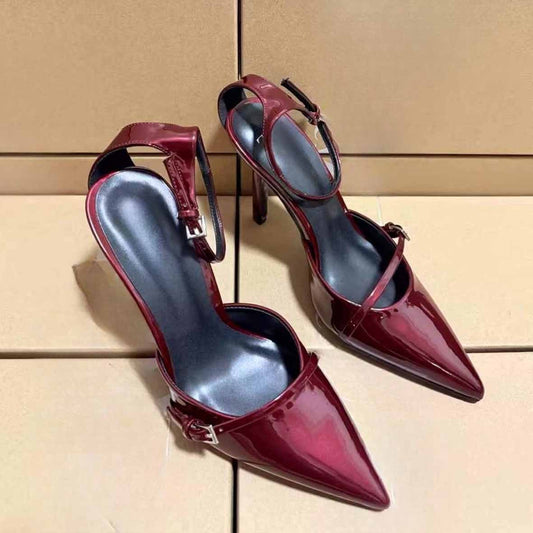 Women's Fashion Joker Patent Leather Pointed Word with High Heels
