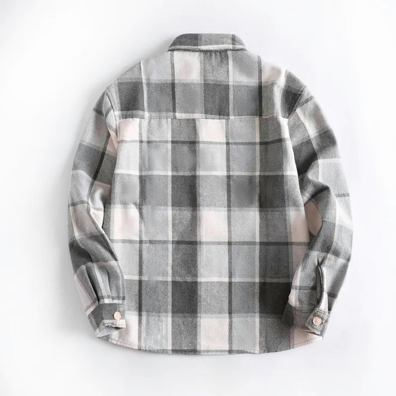 Men's New Fashion Joker Leisure Pocket Decoration Washed Old Plaid Shirt Men's Loose Casual Coat.