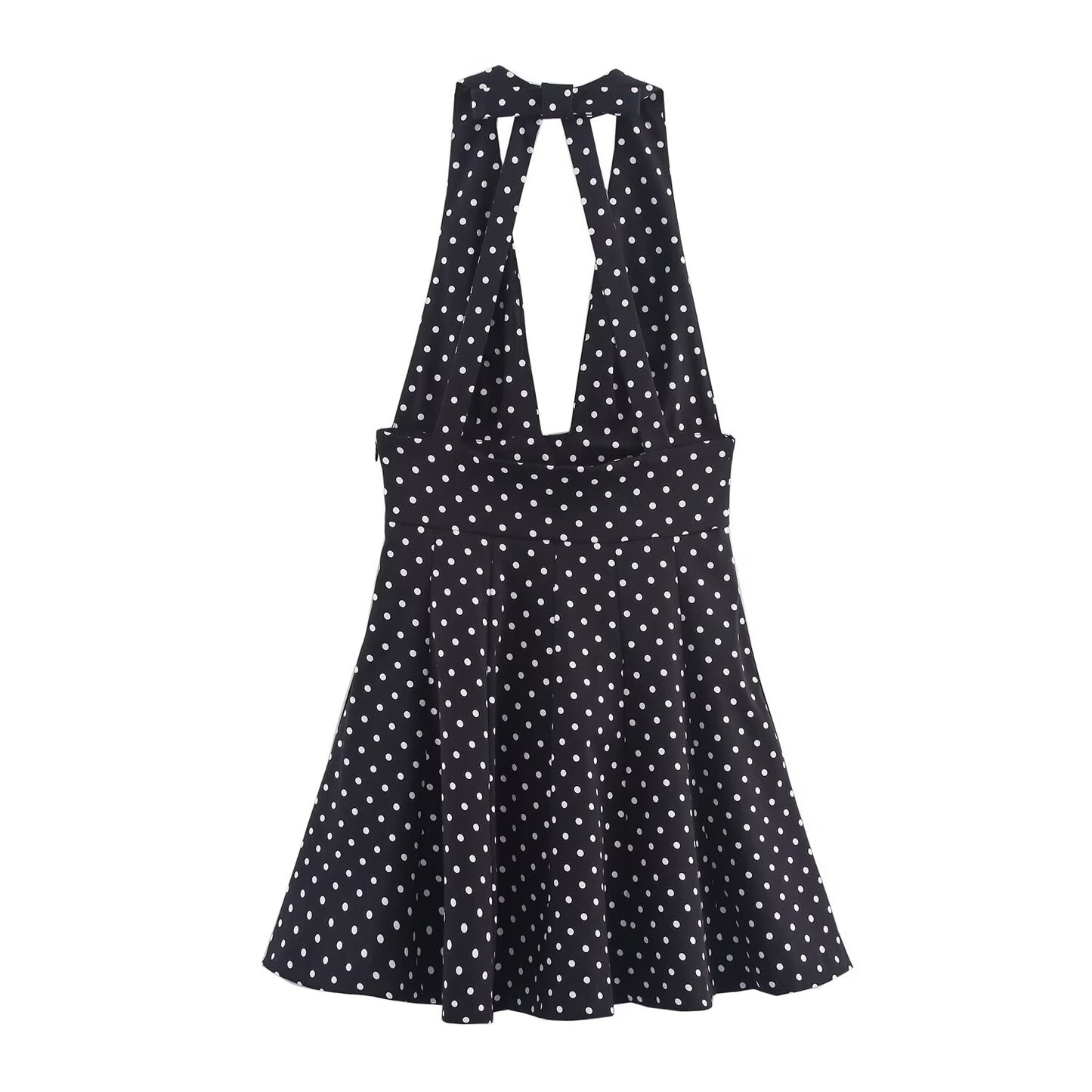 Women's summer fashion polka dot hanging neck mini dress