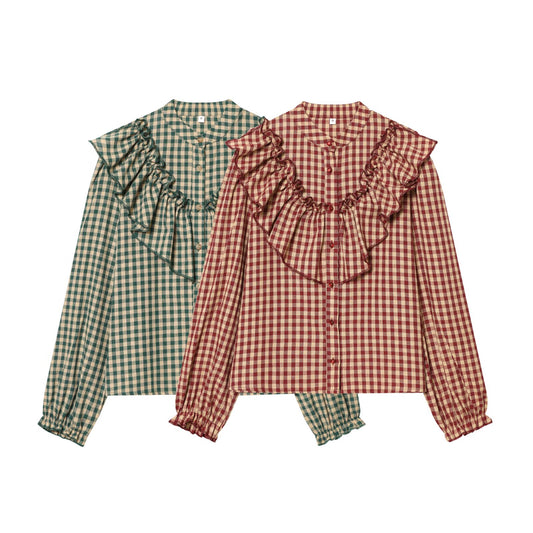 Women's layered decorative casual plaid shirt