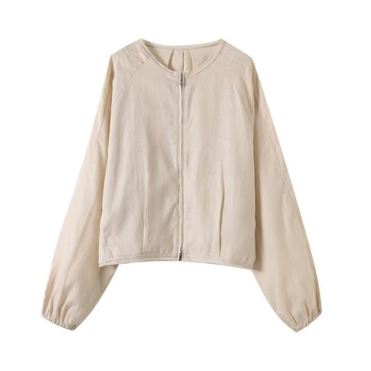 Women's new fashion casual short linen blended flight jacket Coat