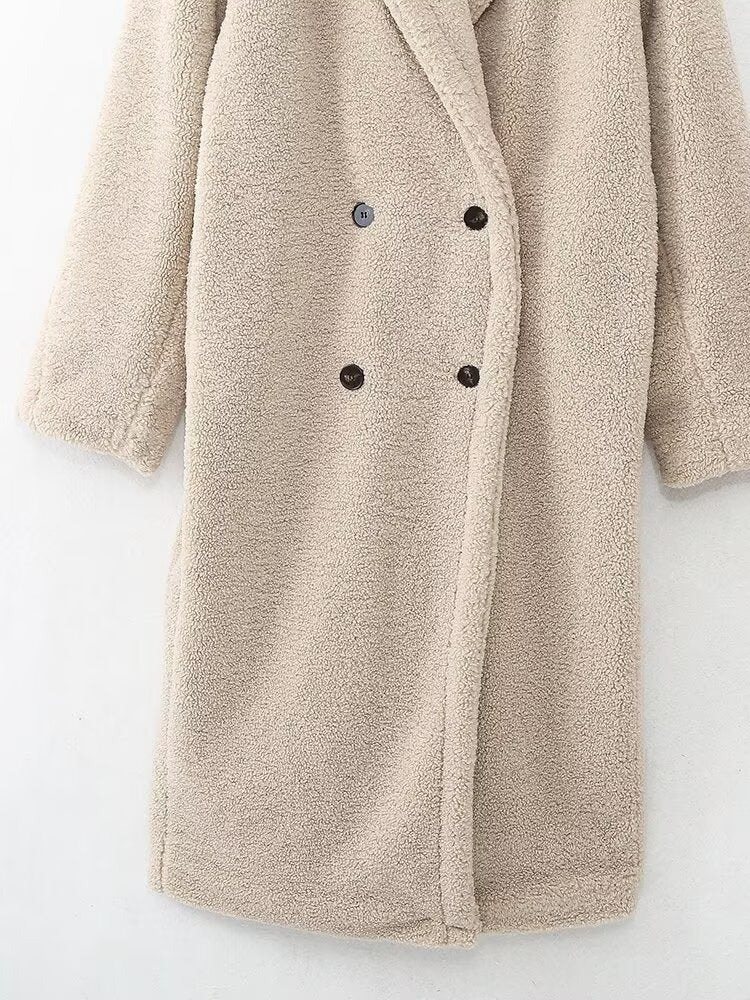 Women's fashion casual long fleece long sleeve coat