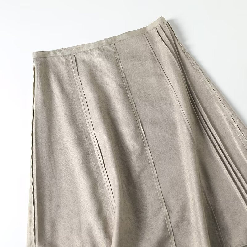 Women's autumn fashion pleated design casual high waisted MIDI skirt