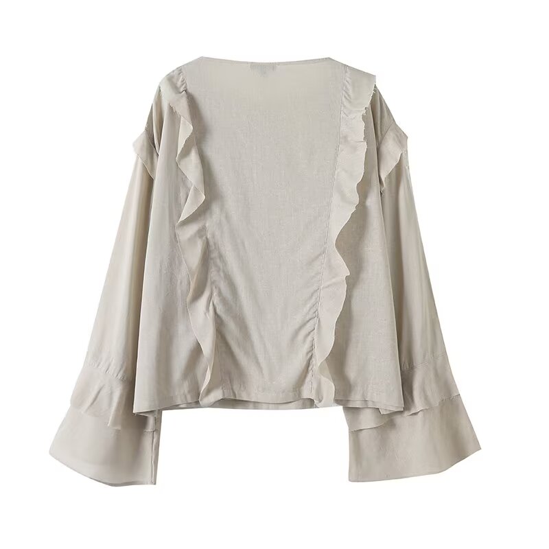 Women's new fashion ruffle edge decoration long sleeved zipper shirt