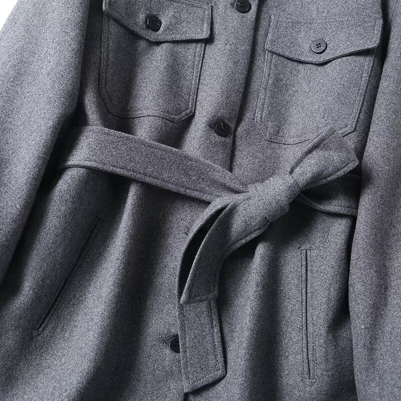 Women's with Belt wool blended flannel shirt Coat