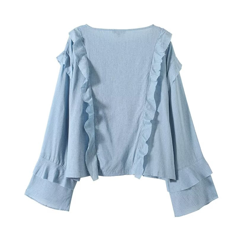 Women's new fashion ruffle edge decoration long sleeved shirt