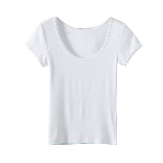 Women's new fashion lace edged O Neck short sleeved T-shirt